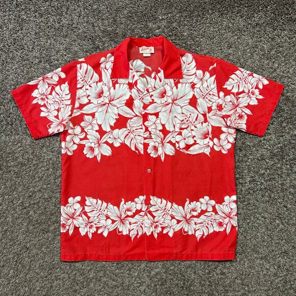 Vintage 60s Hawaiian Shirt Hibiscus Faded Red Floral Print Camp Collar Aloha - Picture 13 of 13